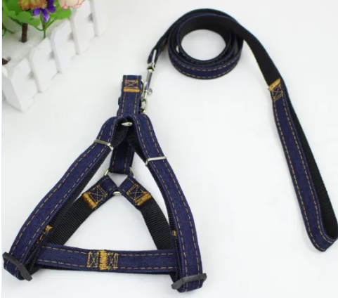 Classic Denim Dog Chest Harness & Leash Set