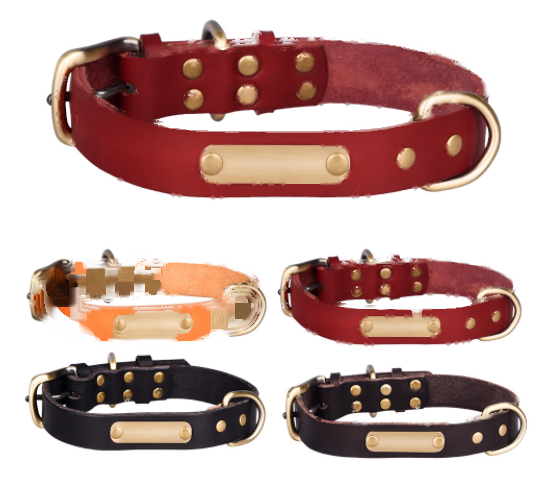 Top-Layer Cowhide Leather Dog Collar Bronze Buckle